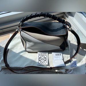 Loewe Small Puzzle Craft Handbag in Light Oat / Black